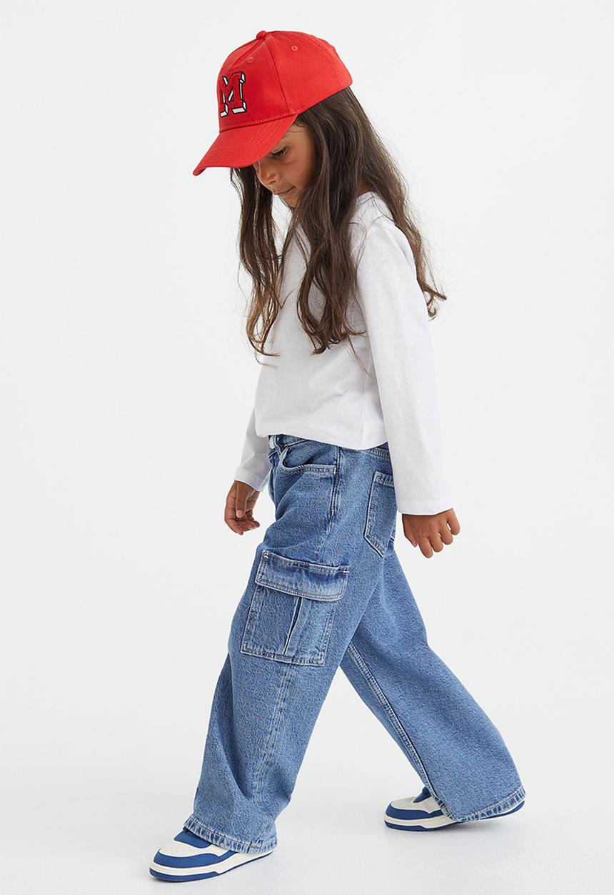 H&M - Comfort stretch wide fit cargo jeans - denim blue