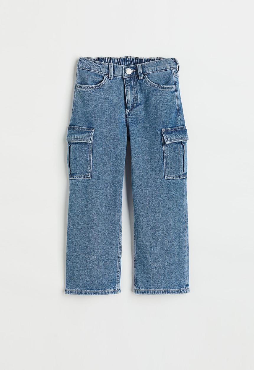 H&M - Comfort stretch wide fit cargo jeans - denim blue
