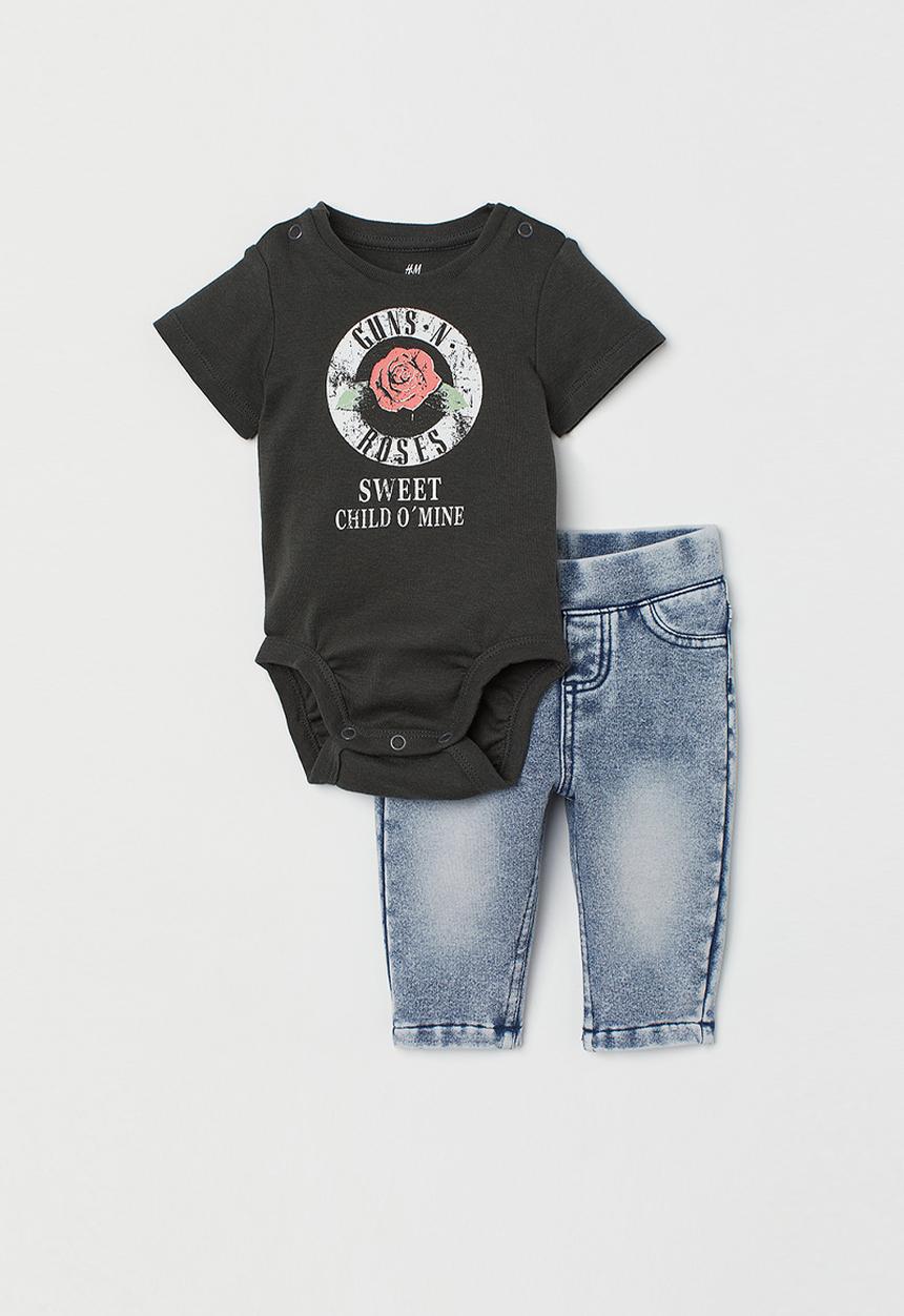 H&M - 2-piece printed set - dark grey/guns n’ roses