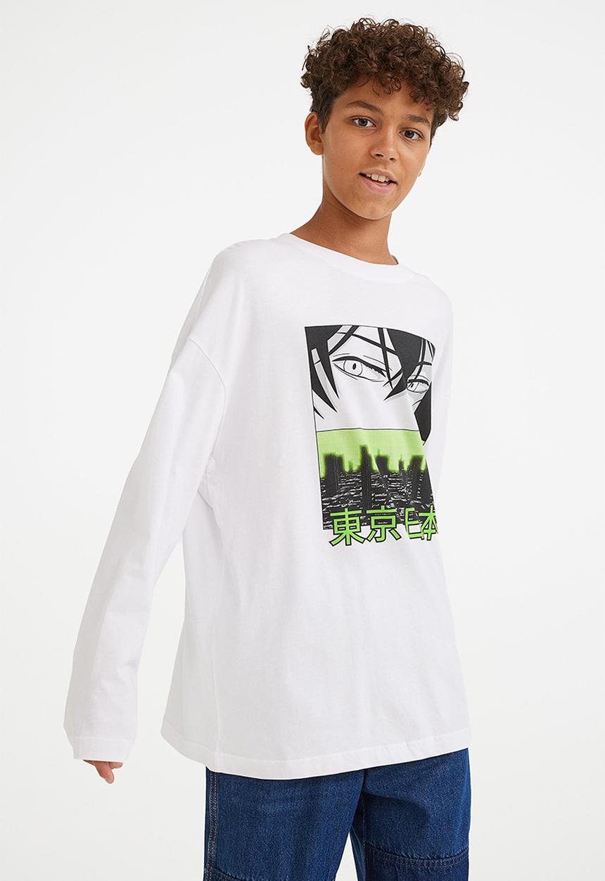 H&M - Print-motif jersey top - white/manga