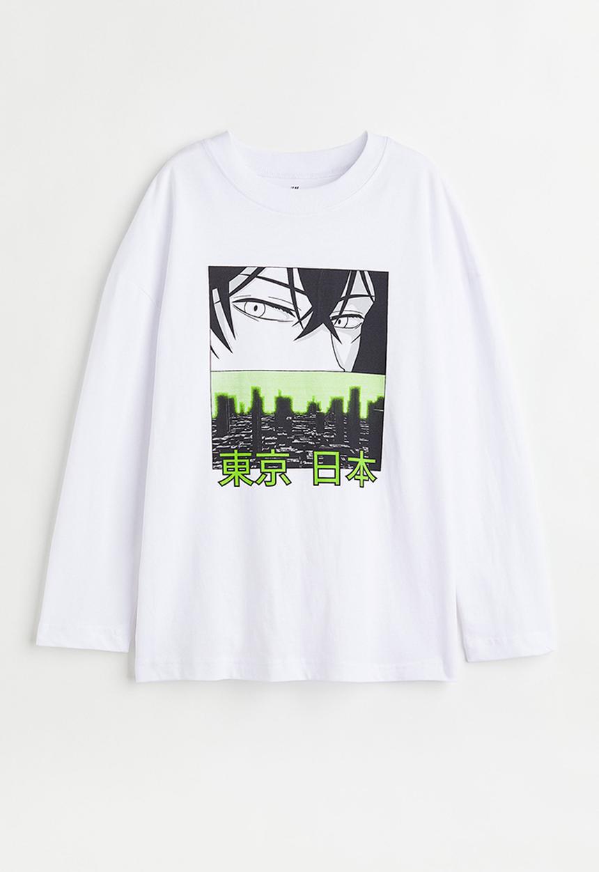H&M - Print-motif jersey top - white/manga