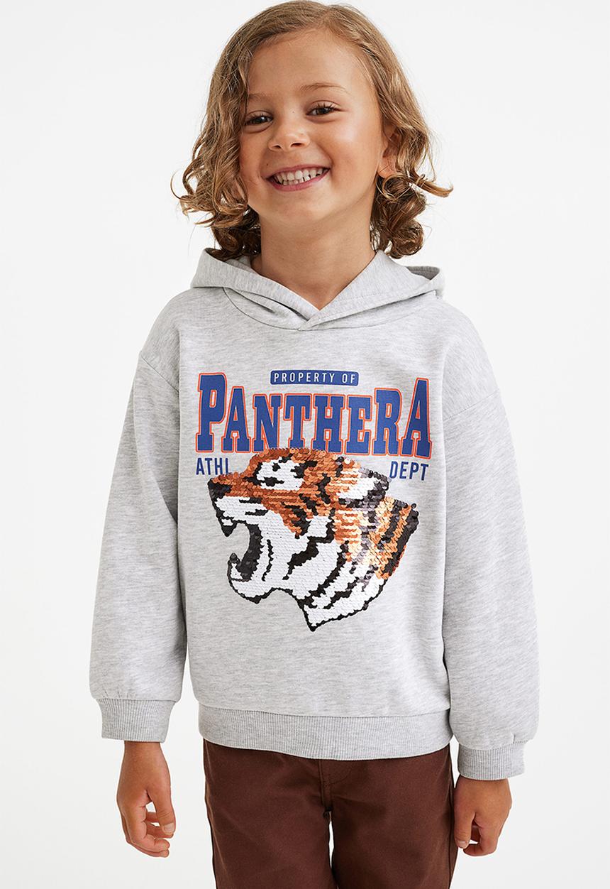 H&M - Reversible sequin-motif hoodie - light grey marl/panthera