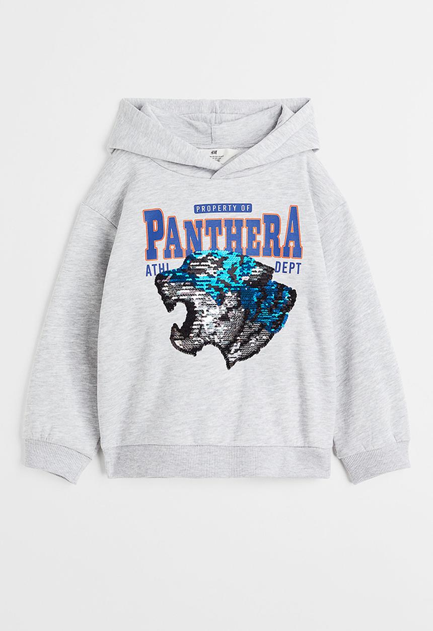 H&M - Reversible sequin-motif hoodie - light grey marl/panthera