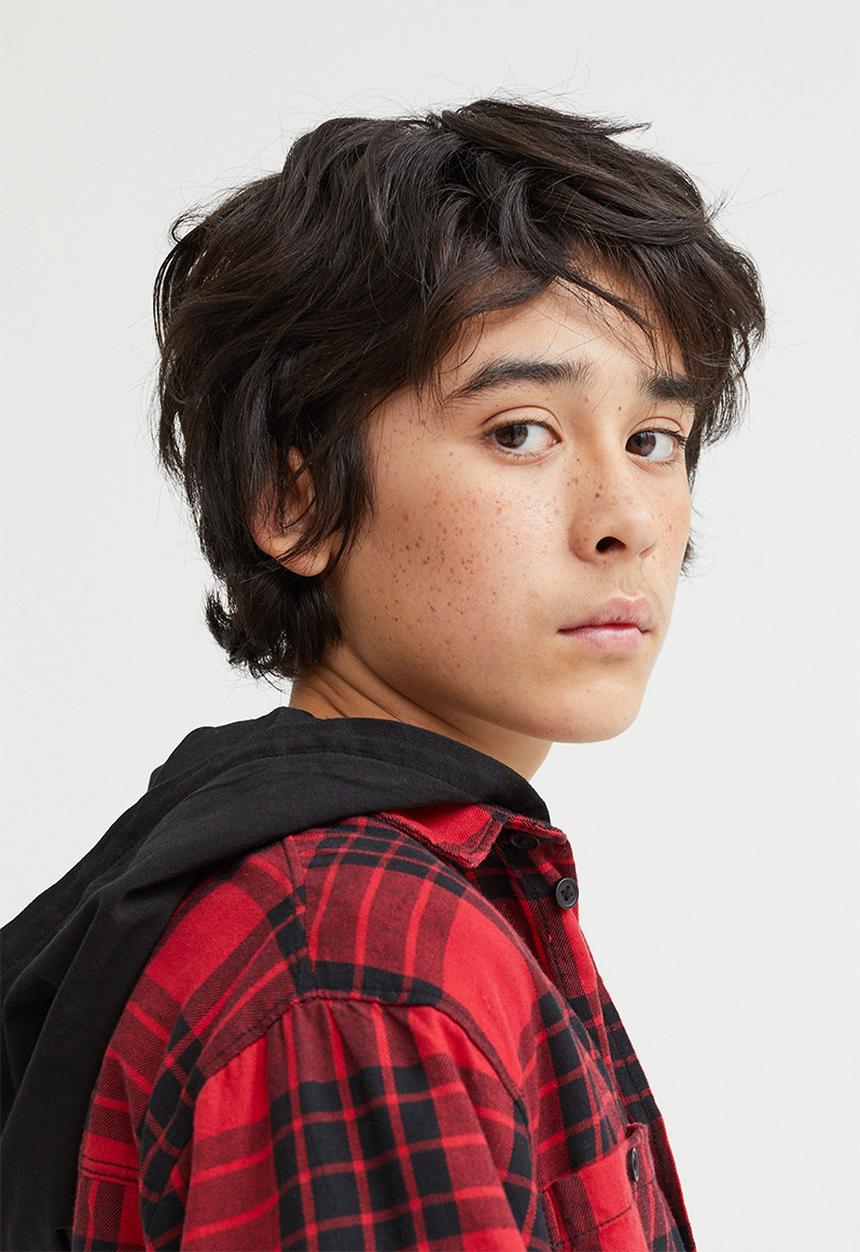 H&M - Oversized hooded flannel shirt - red/checked