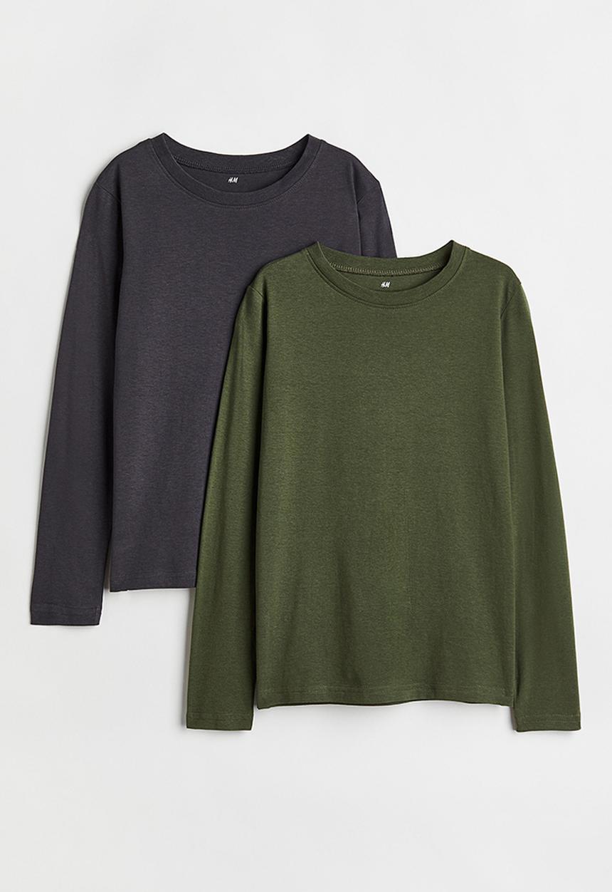 H&M - 2 Pack cotton tops - khaki green & grey