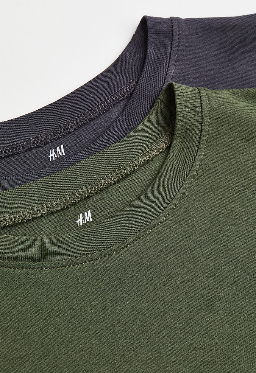 H&M - 2 Pack cotton tops - khaki green & grey