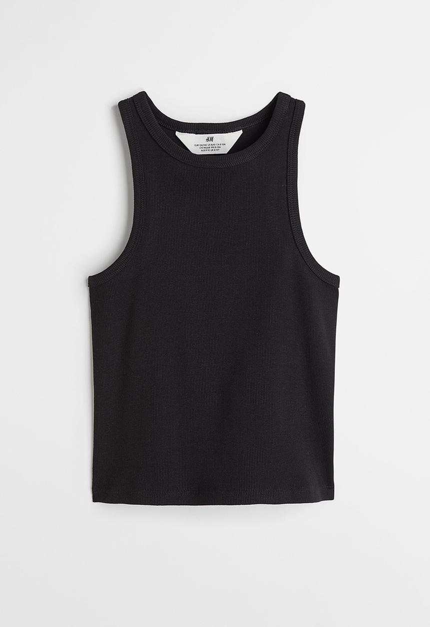 H&M - Ribbed cotton vest top - black