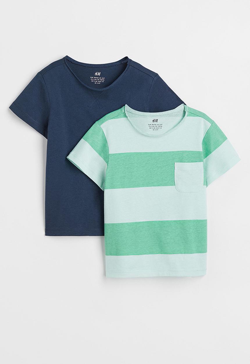 H&M - 2 Pack cotton T-shirts - turquoise & navy blue 