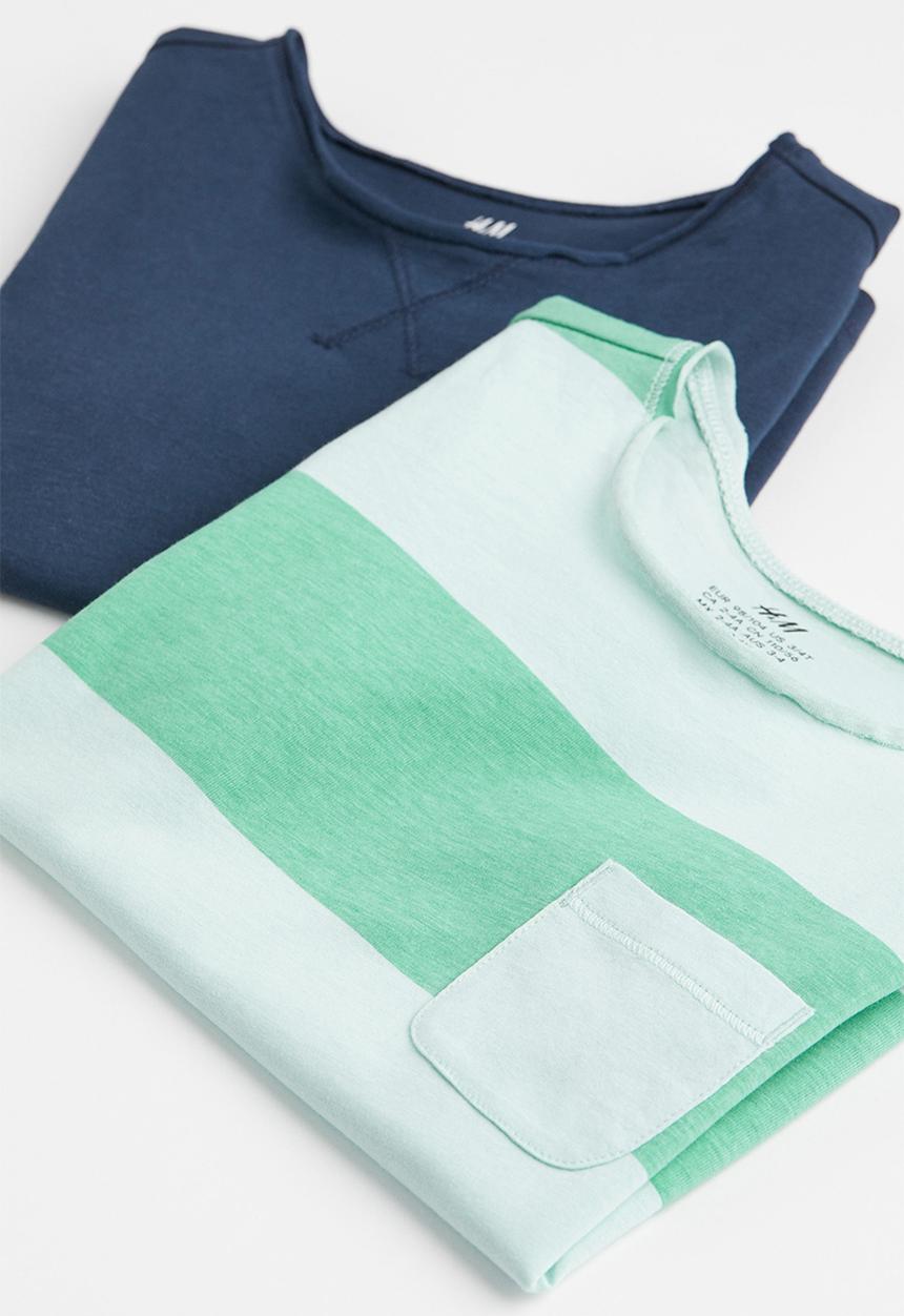H&M - 2 Pack cotton T-shirts - turquoise & navy blue 