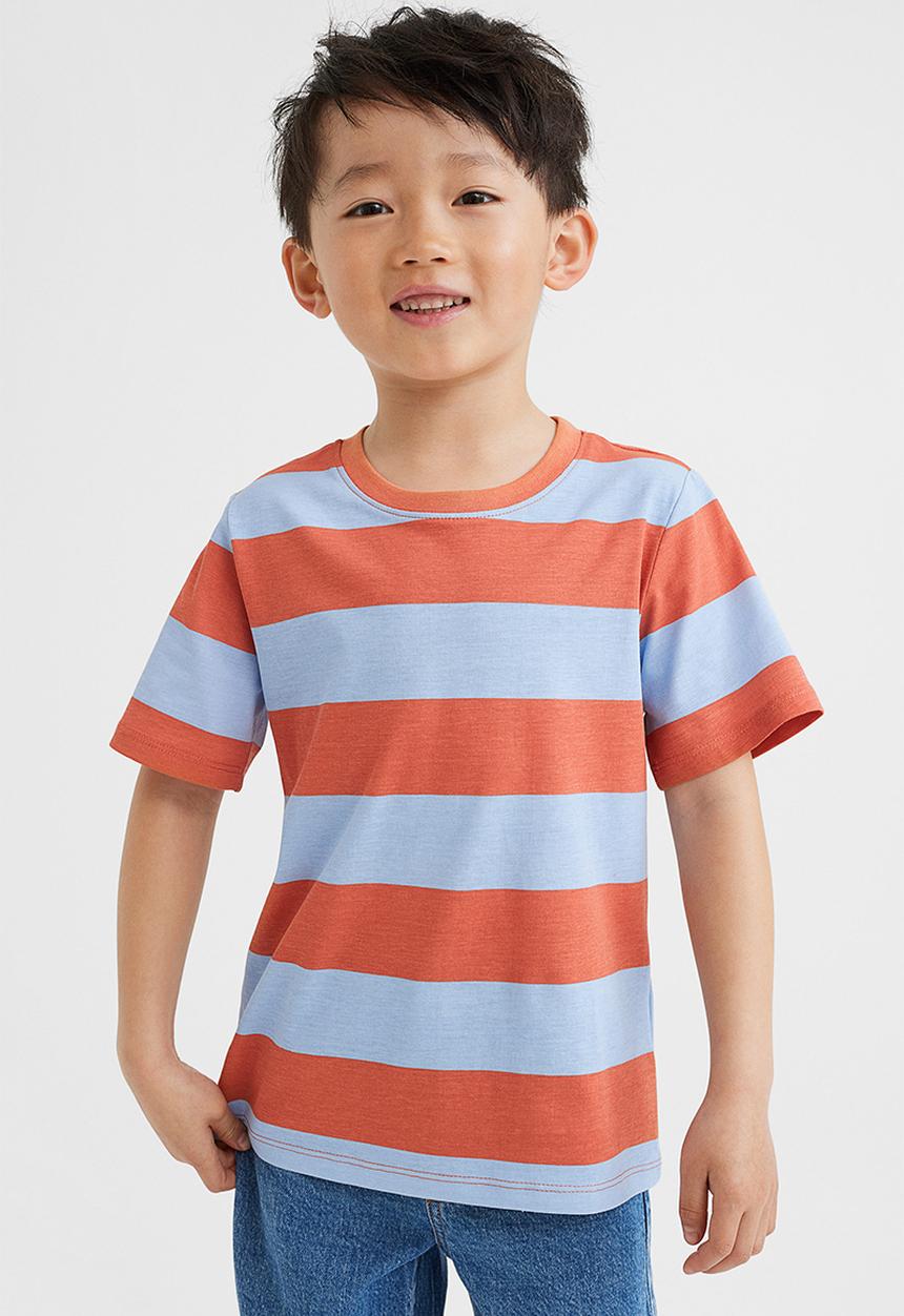 H&M - Cotton T-shirt - light blue & orange striped