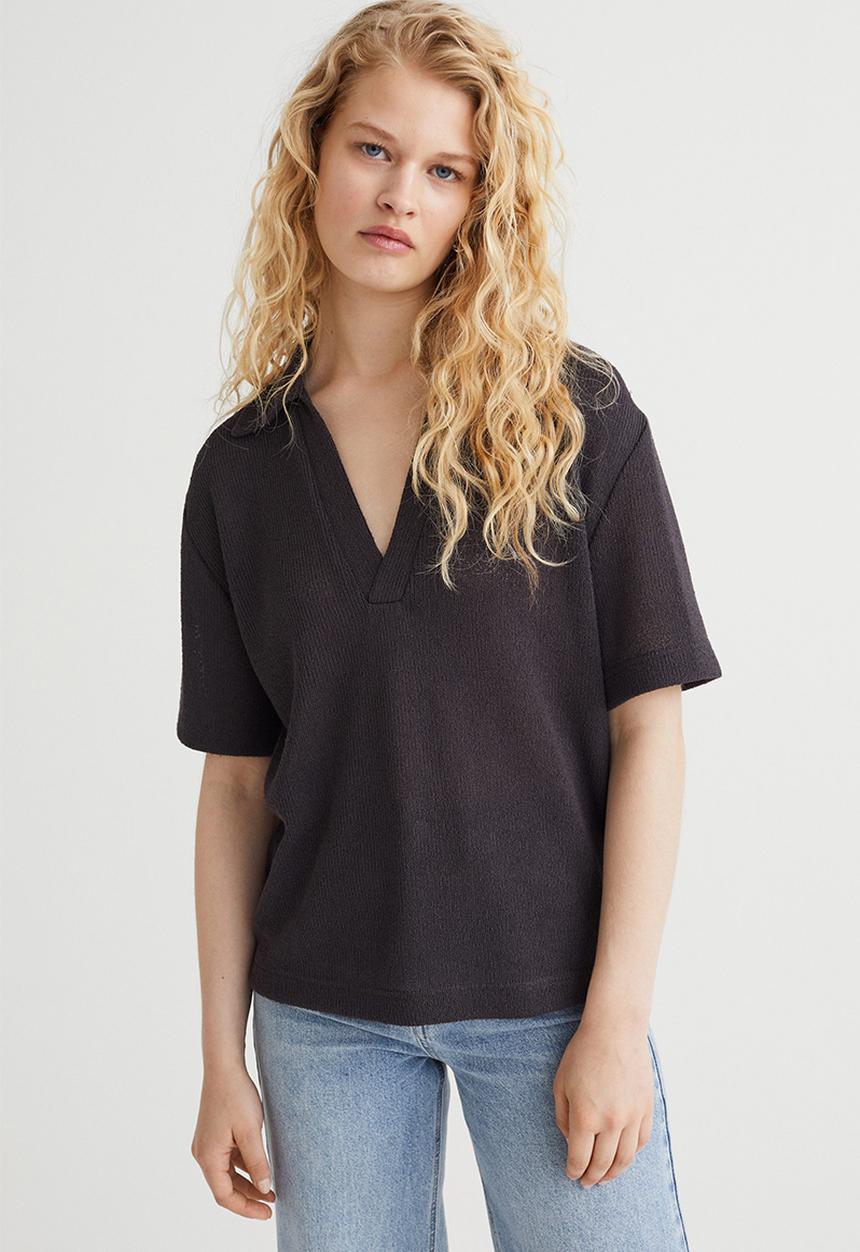 H&M - Knitted collared top - dark grey