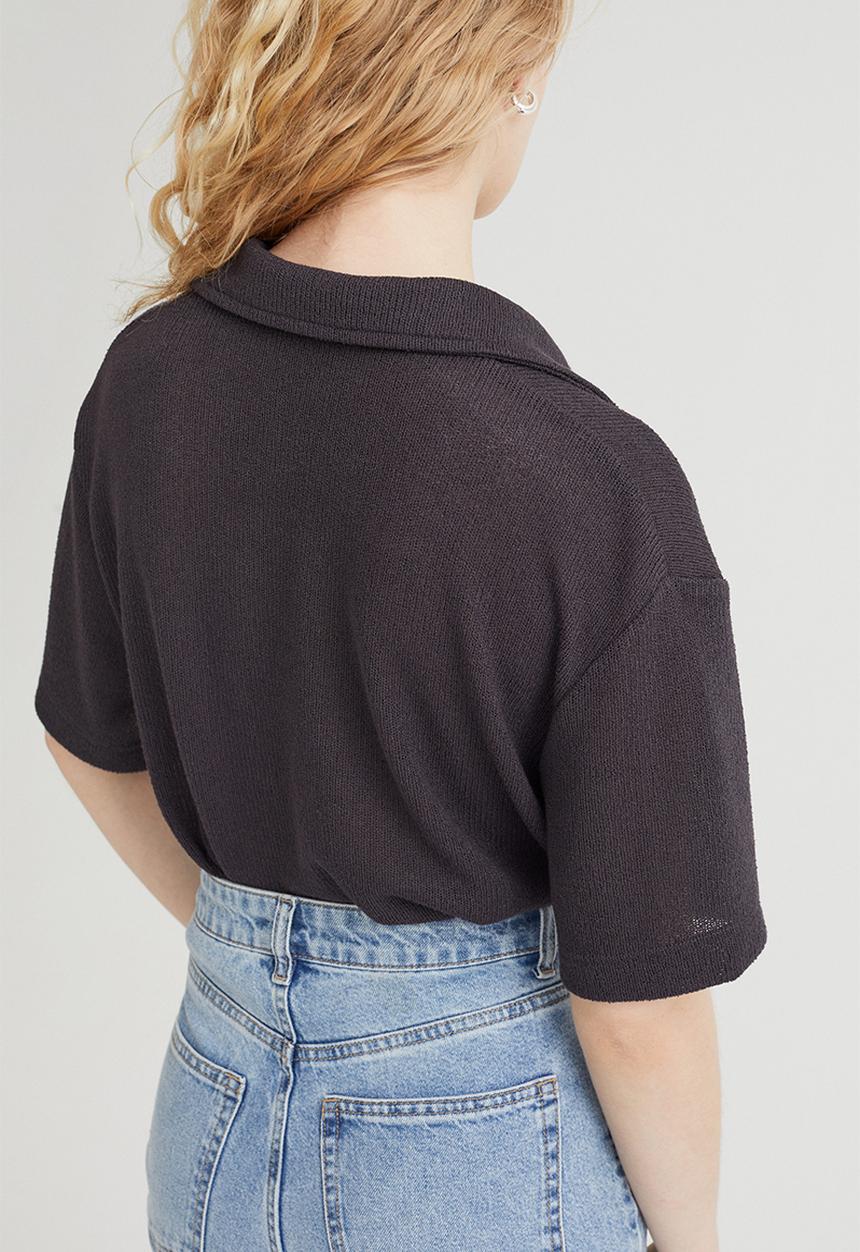 H&M - Knitted collared top - dark grey