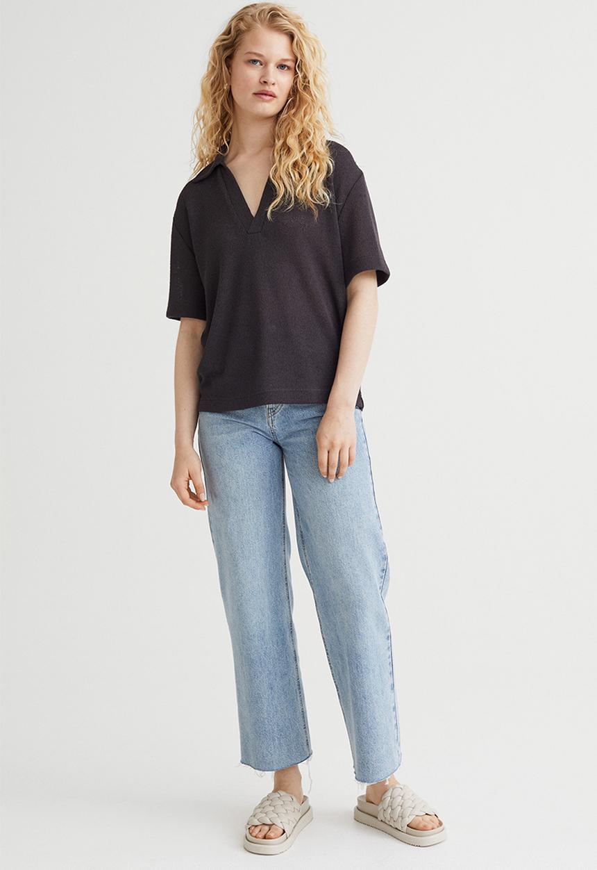 H&M - Knitted collared top - dark grey