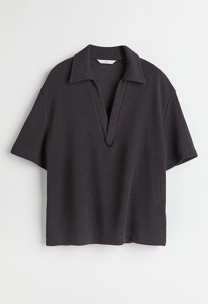 H&M - Knitted collared top - dark grey