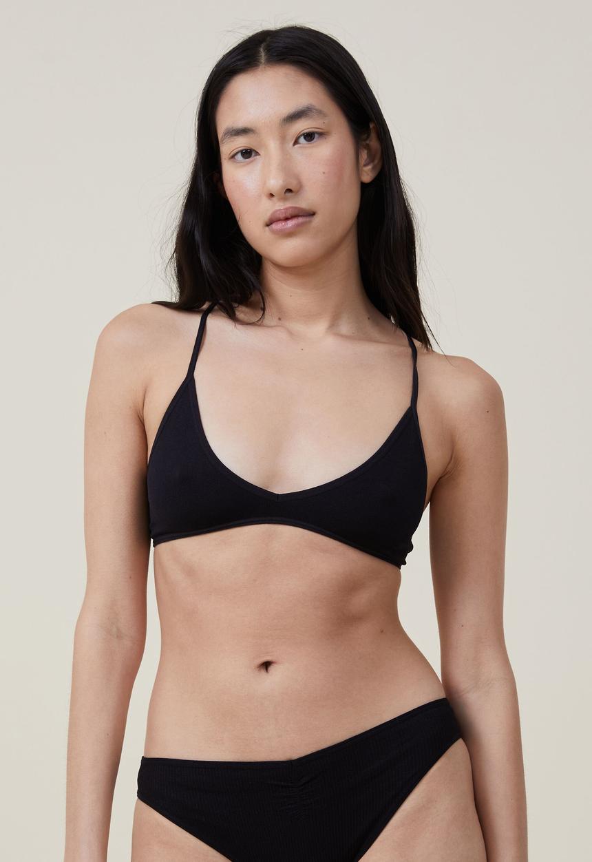 Cotton On - Seamless rib triangle bralette - black