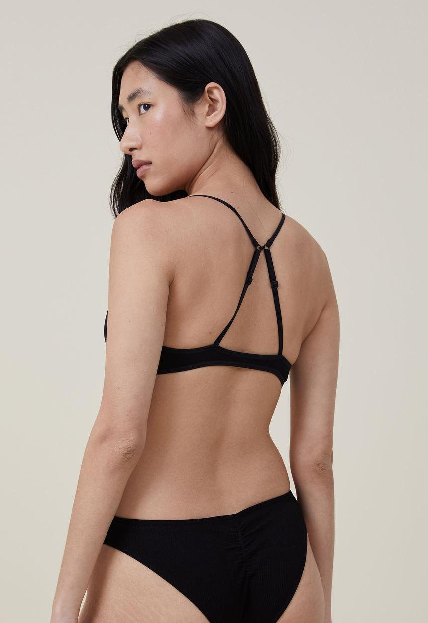 Cotton On - Seamless rib triangle bralette - black