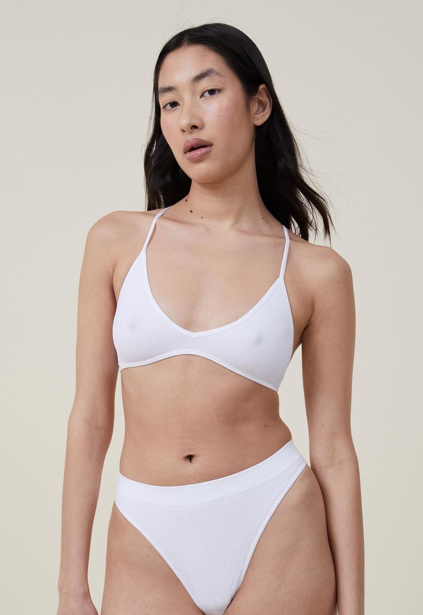 Cotton On - Seamless rib triangle bralette - white