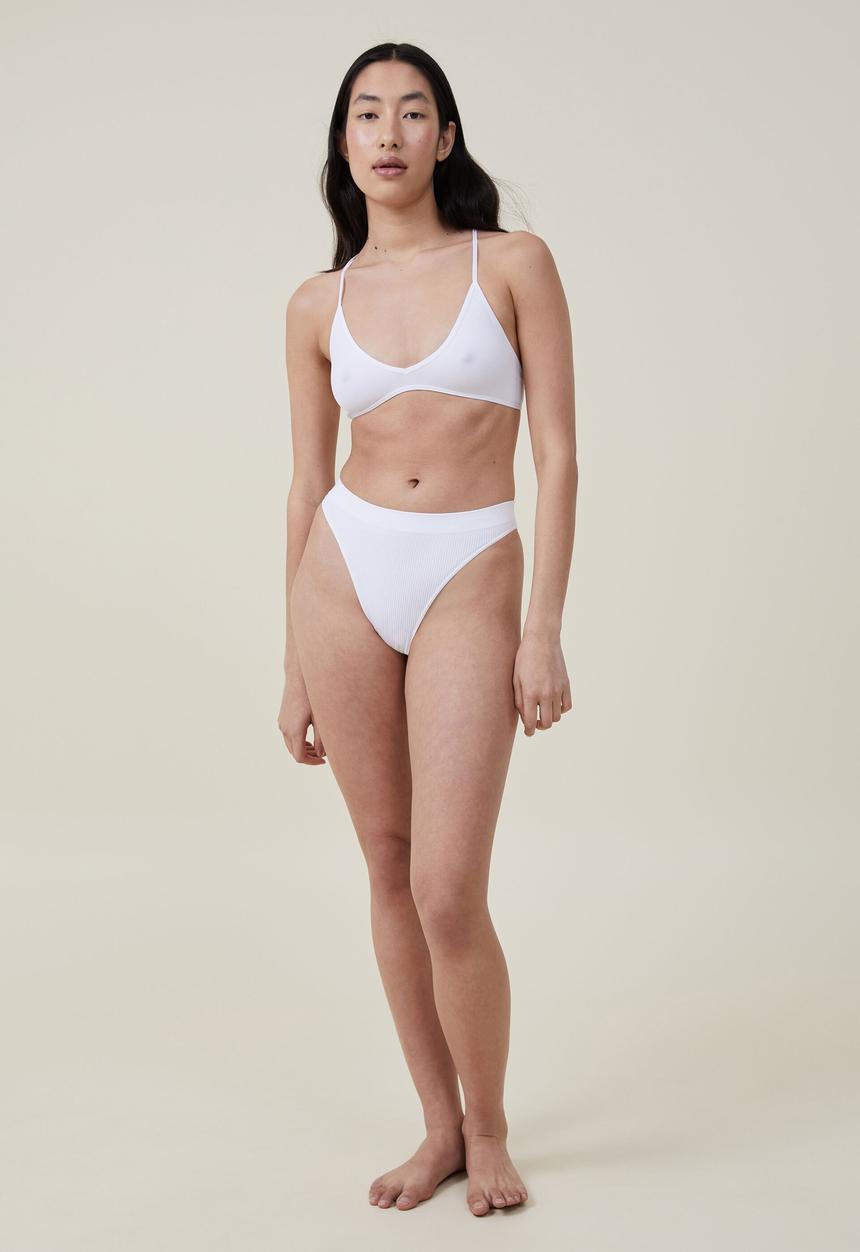 Cotton On - Seamless rib triangle bralette - white