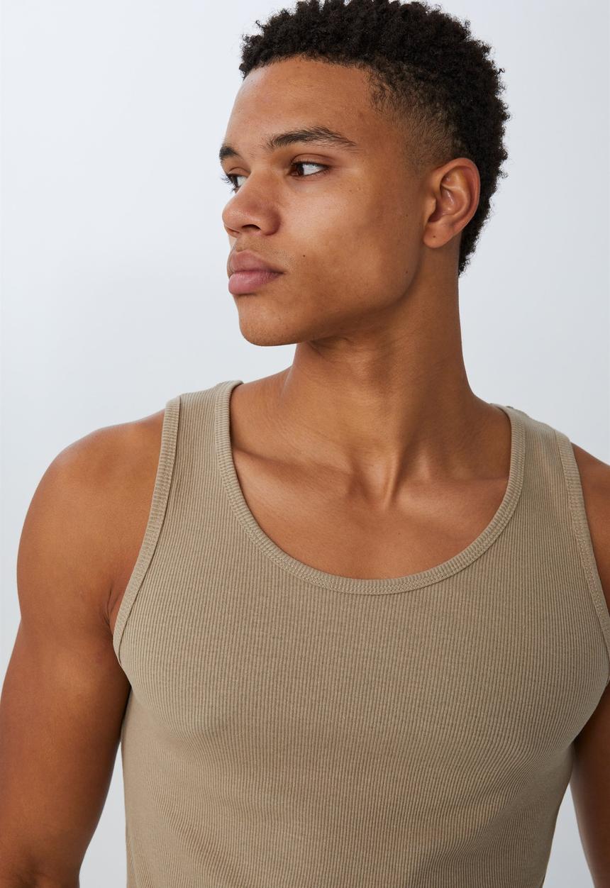Cotton On - 2x2 rib tank - gravel stone