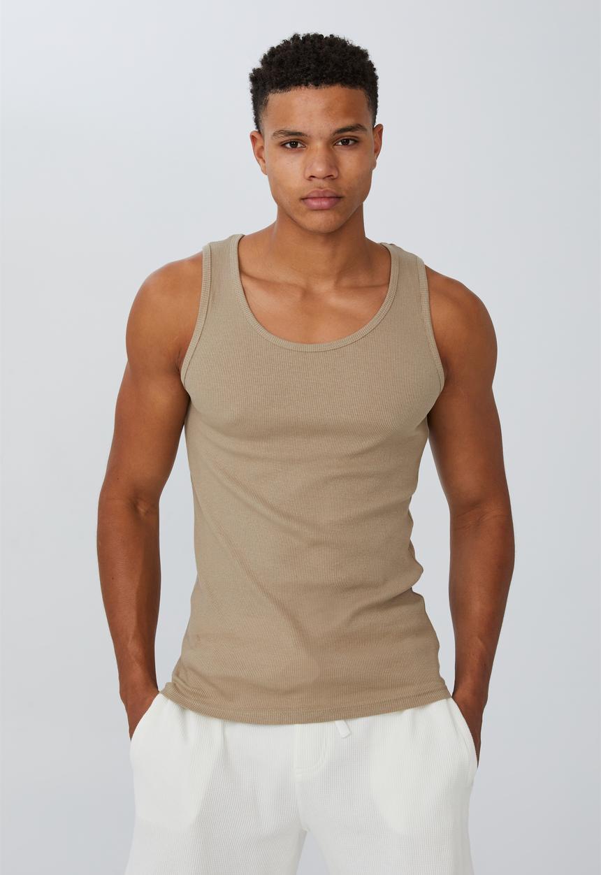 Cotton On - 2x2 rib tank - gravel stone