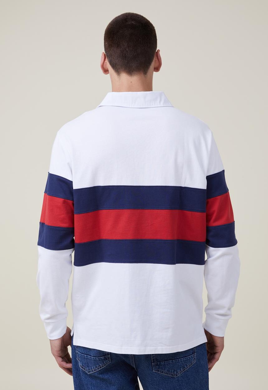 Cotton On - Rugby long sleeve polo - white red tri stripe