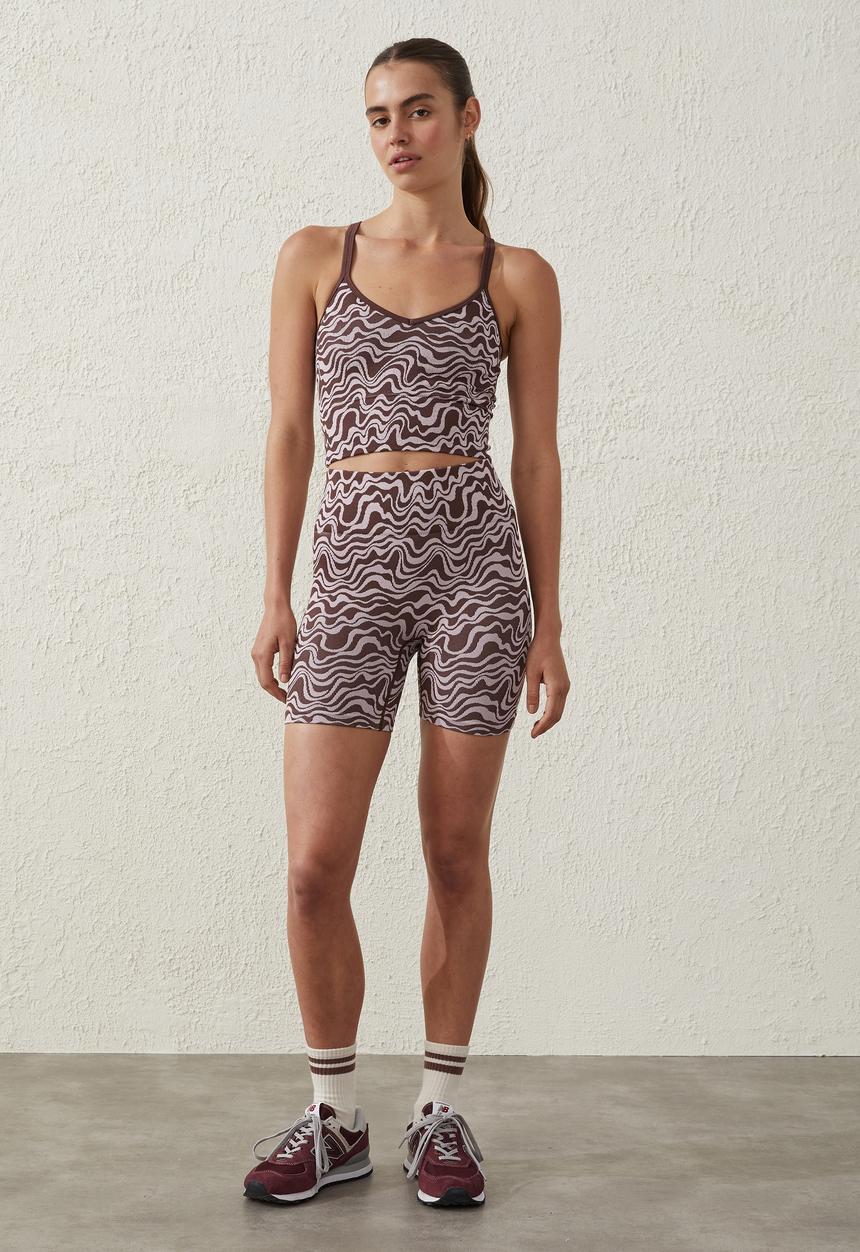 Cotton On - Seamless v back tank - wave geo cedar brown