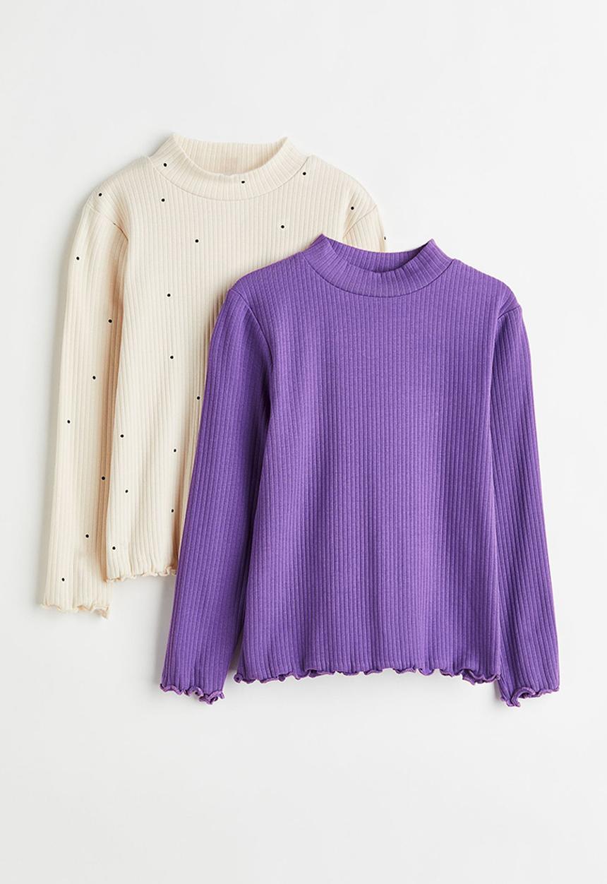 H&M - 2 Pack polo-neck tops - purple/spotted