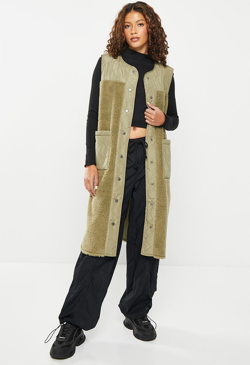 Noisy May - Sakiran quilted mix teddy long vest - mermaid