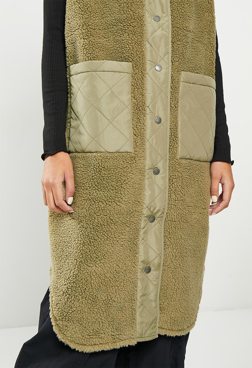 Noisy May - Sakiran quilted mix teddy long vest - mermaid
