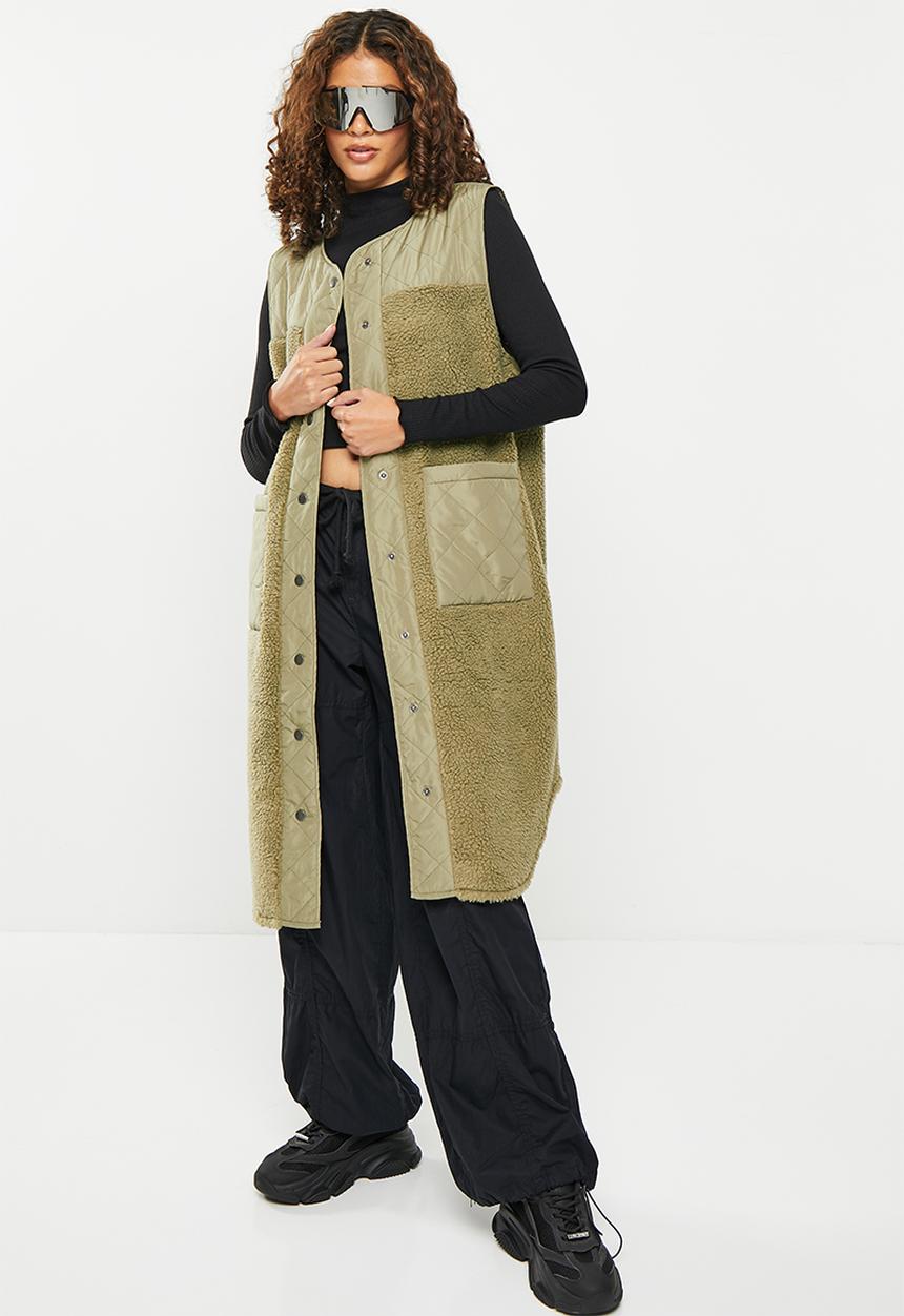 Noisy May - Sakiran quilted mix teddy long vest - mermaid