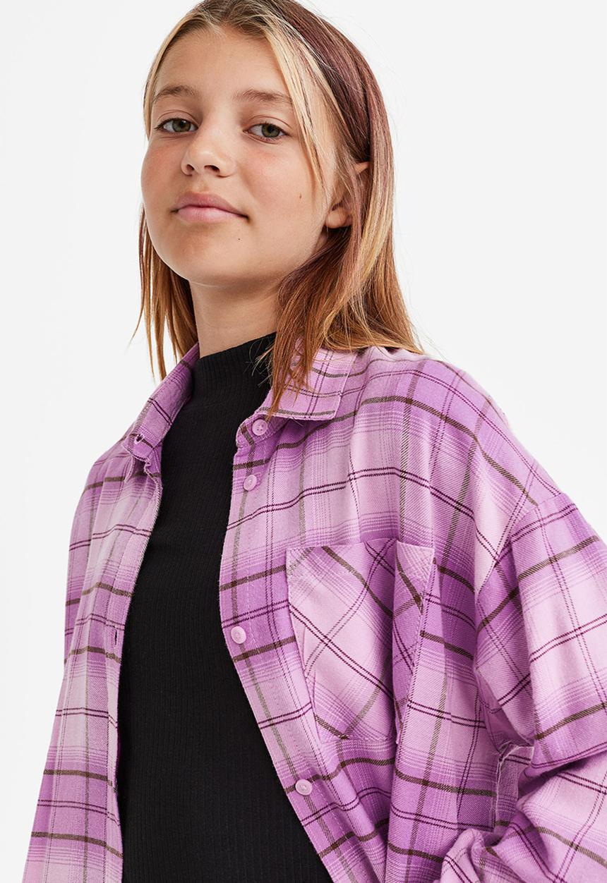 H&M - Oversized shirt - light purple/checked