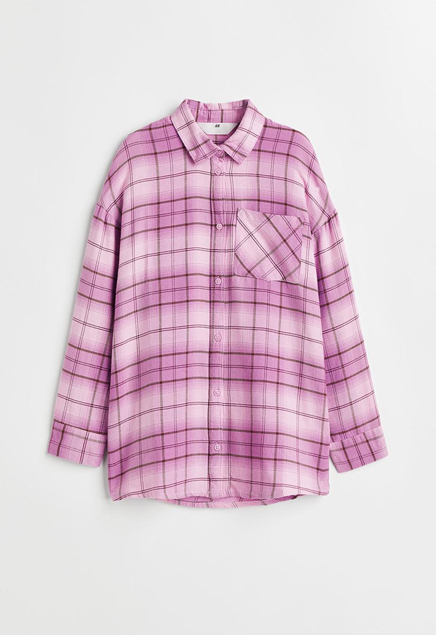 H&M - Oversized shirt - light purple/checked