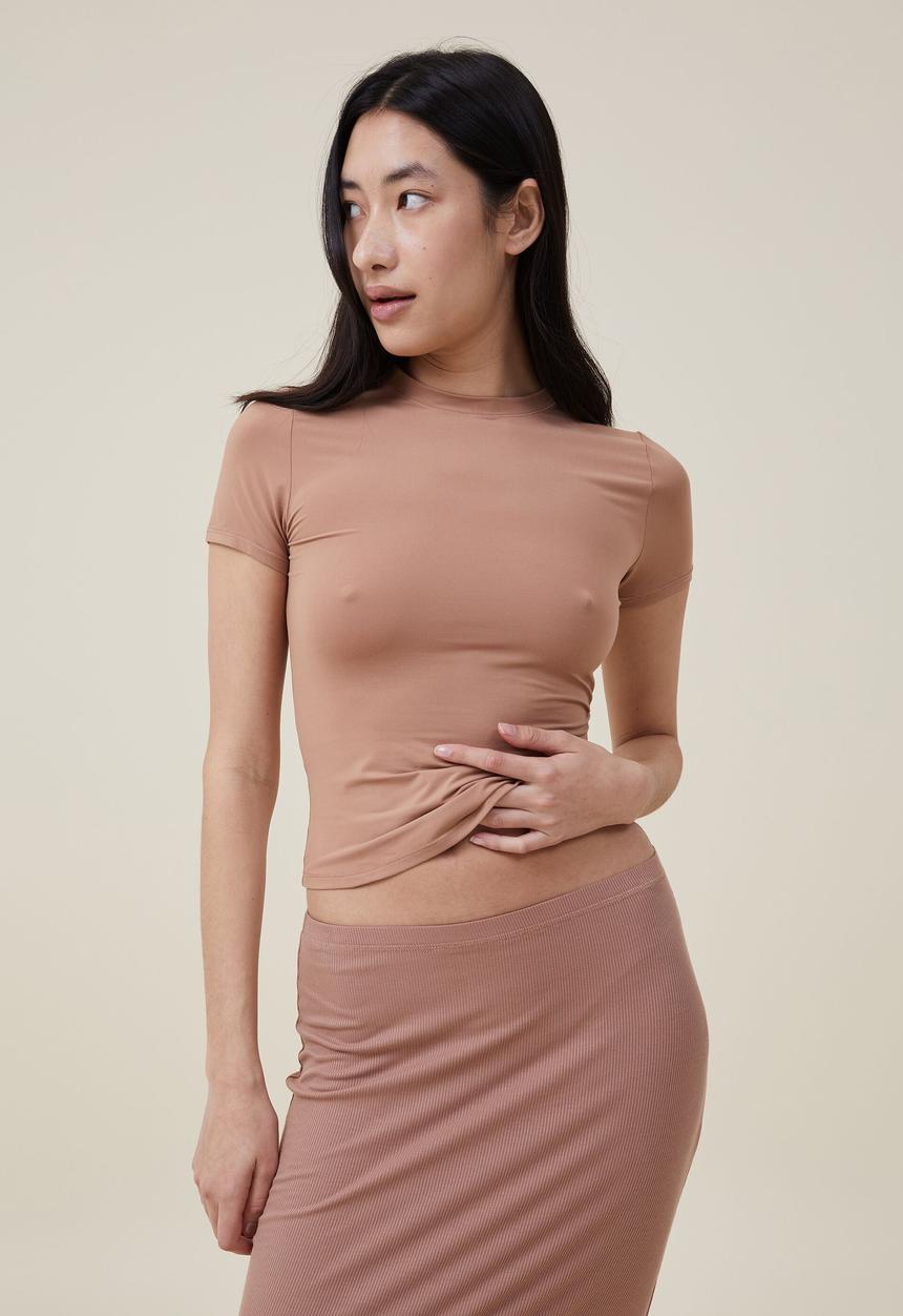 Cotton On - Soft lounge fitted T-shirt - soft coffee