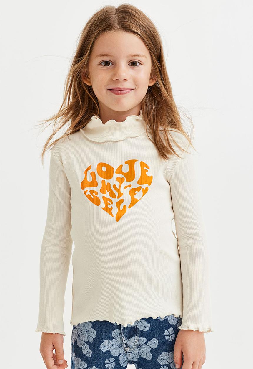 H&M - Long-sleeved ribbed top - natural white/heart