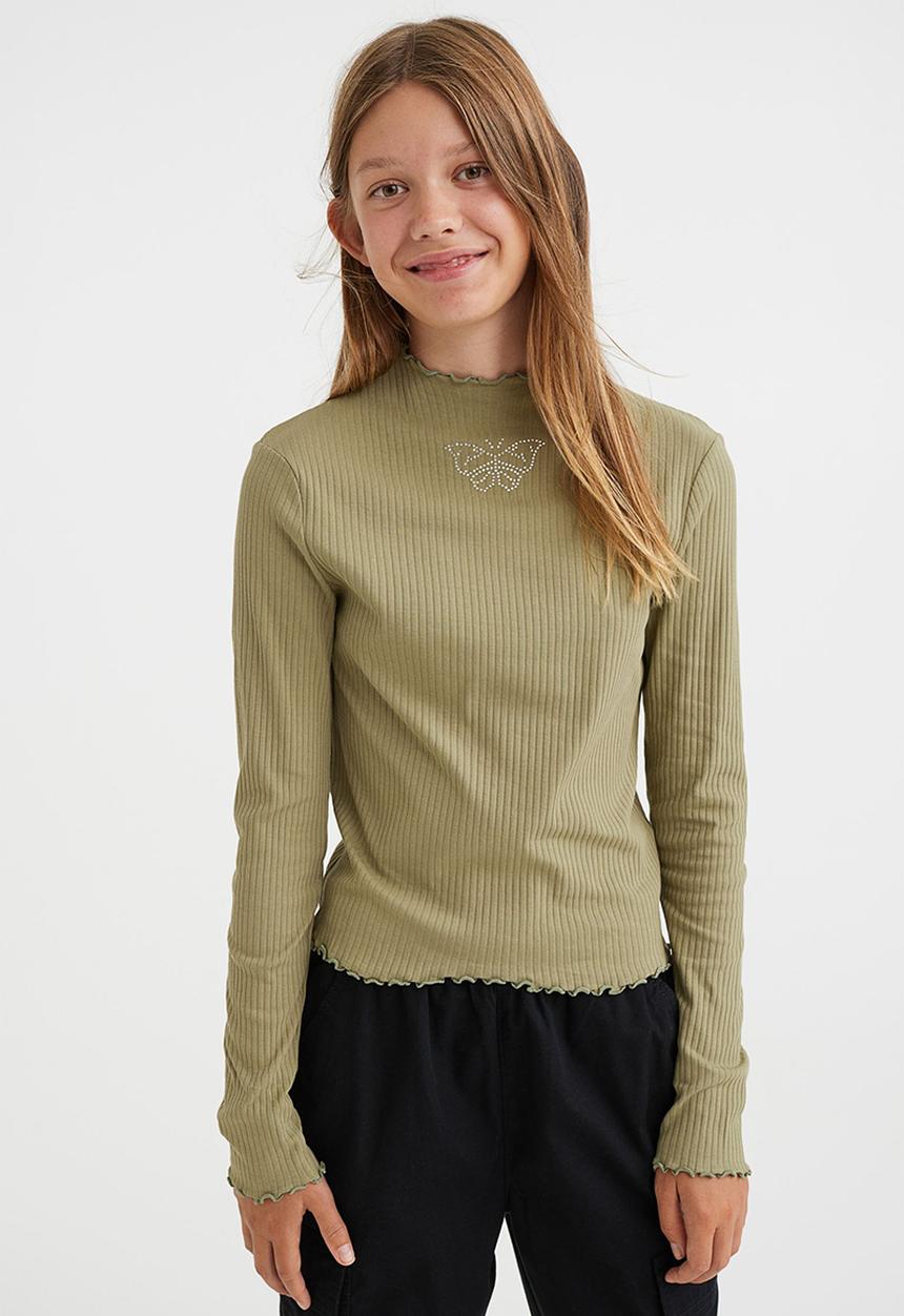 H&M - Long-sleeved top - pistachio green/butterfly