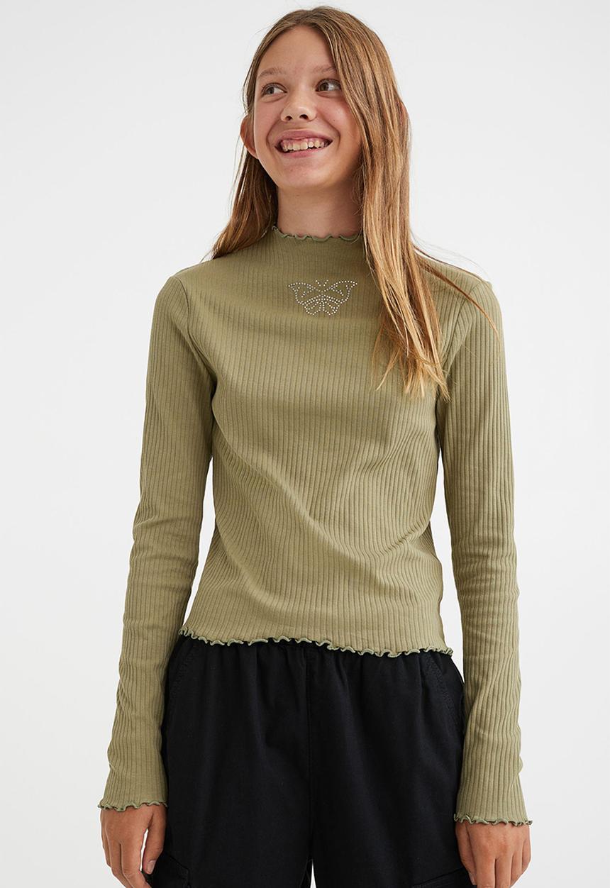 H&M - Long-sleeved top - pistachio green/butterfly