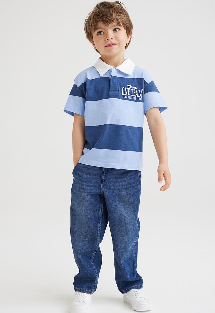 H&M - Oversized cotton rugby shirt - blue/we are one team