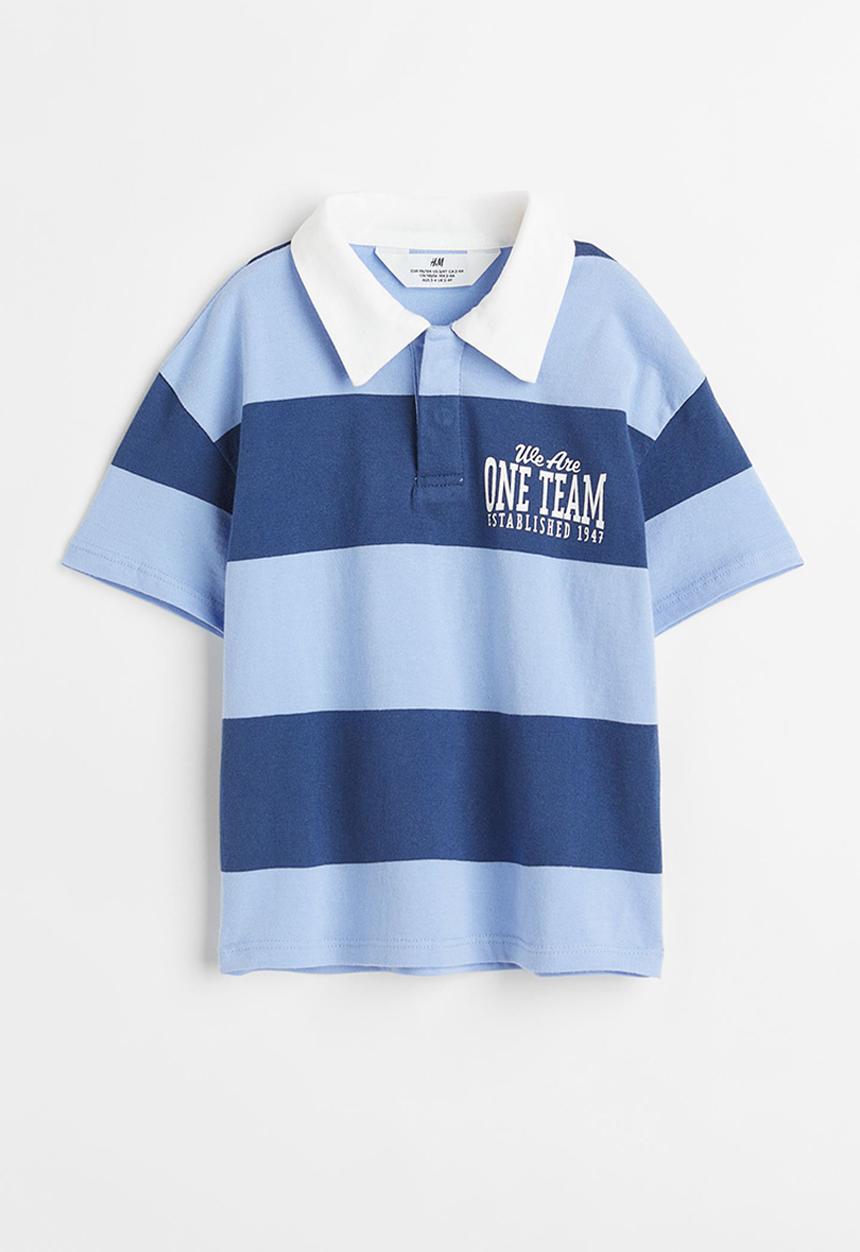 H&M - Oversized cotton rugby shirt - blue/we are one team