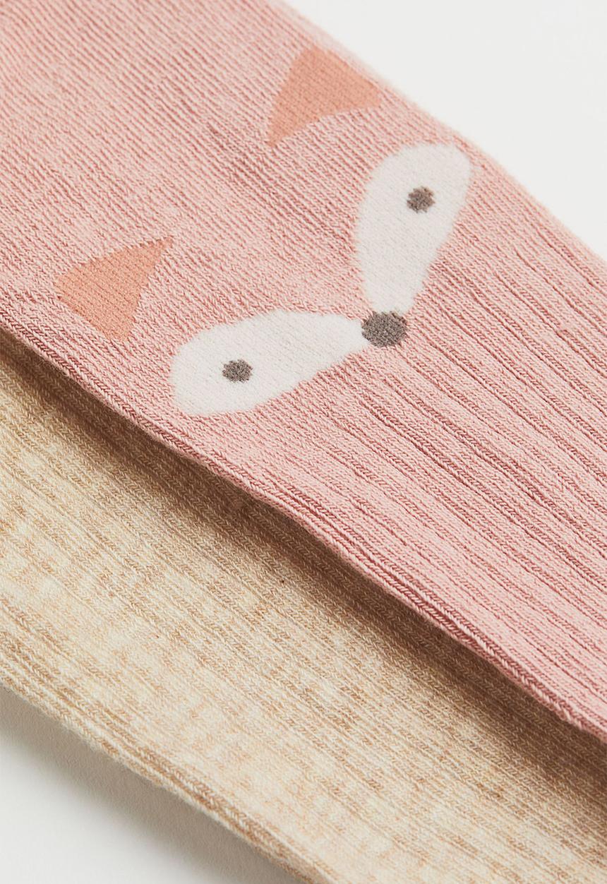 H&M - 2 Pack tights - pink & beige marl