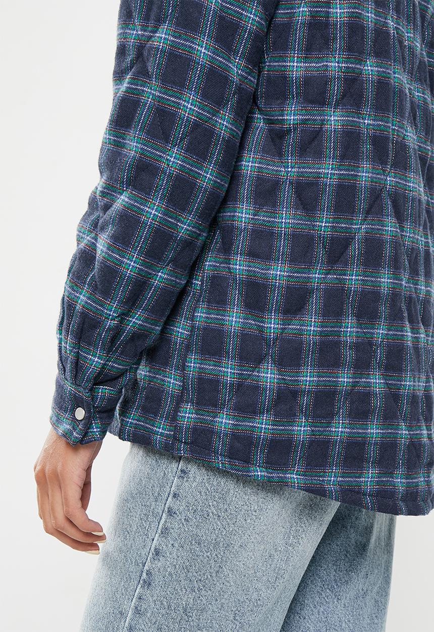 Daisy Street - Check padded quilted shacket - dark navy