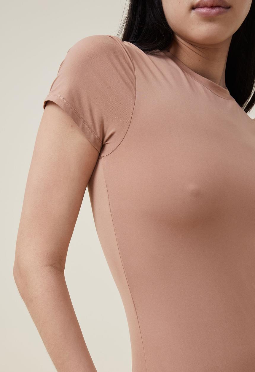 Cotton On - Soft lounge short sleeve bodysuit - soft coffee