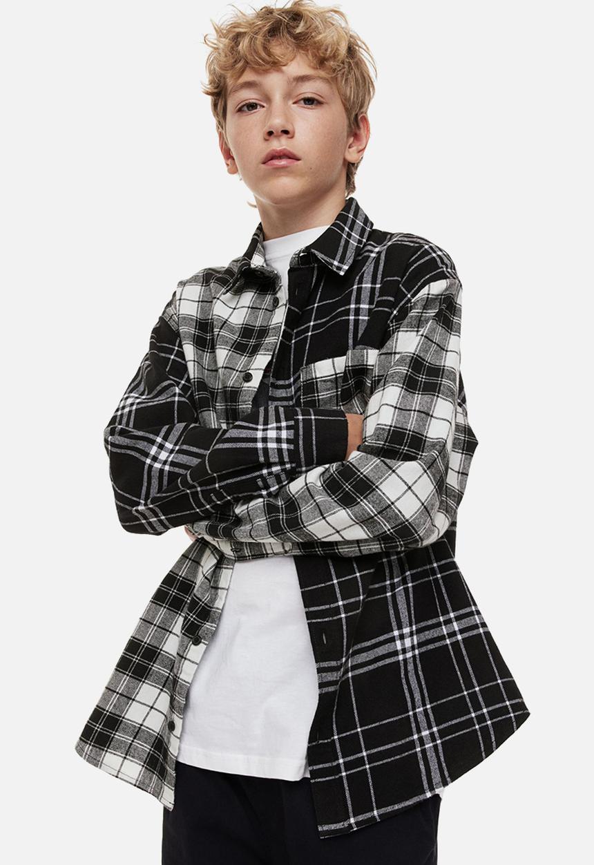 H&M - Cotton flannel shirt - black/checked