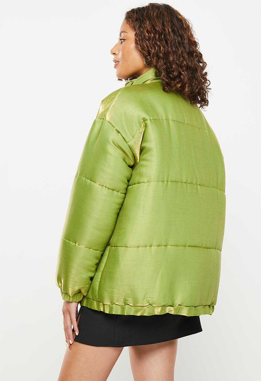 Daisy Street - Shimmer puffer coat - green
