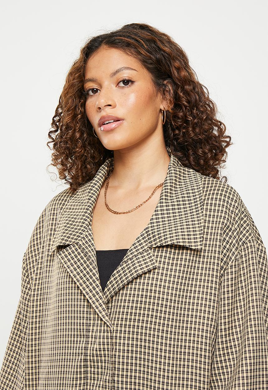 Daisy Street - Collared check button up jacket - brown & black