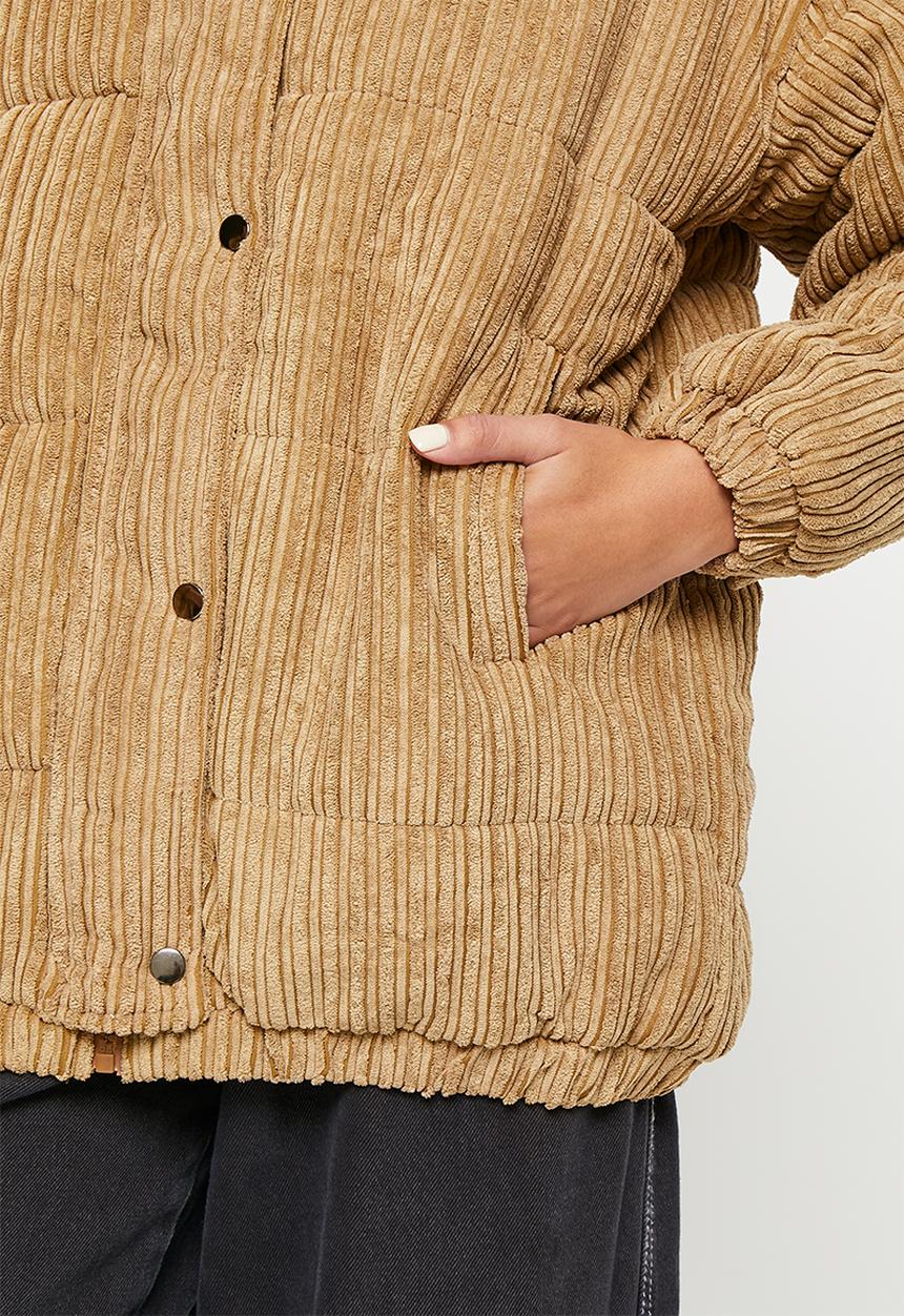 Daisy Street - Corduroy high neck puffer coat - brown
