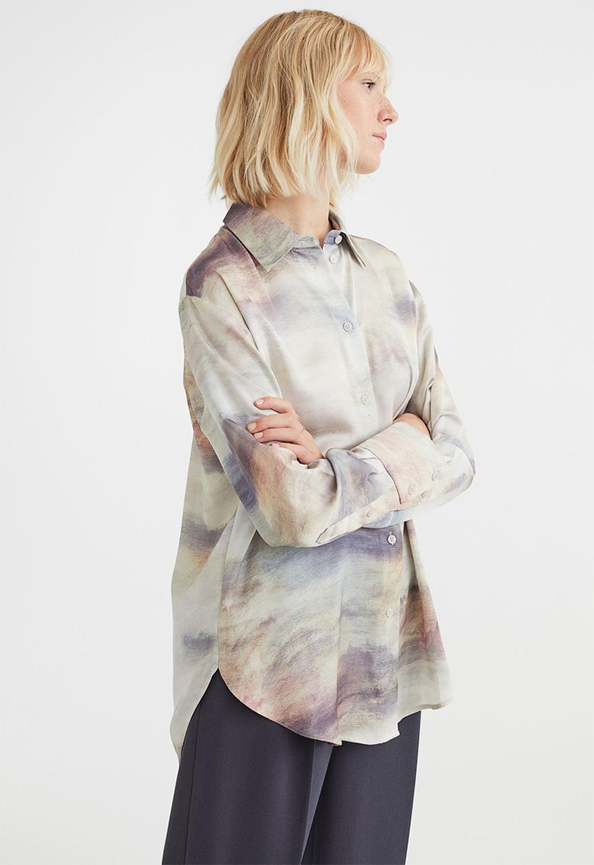 H&M - Shirt with a sheen - natural white/patterned