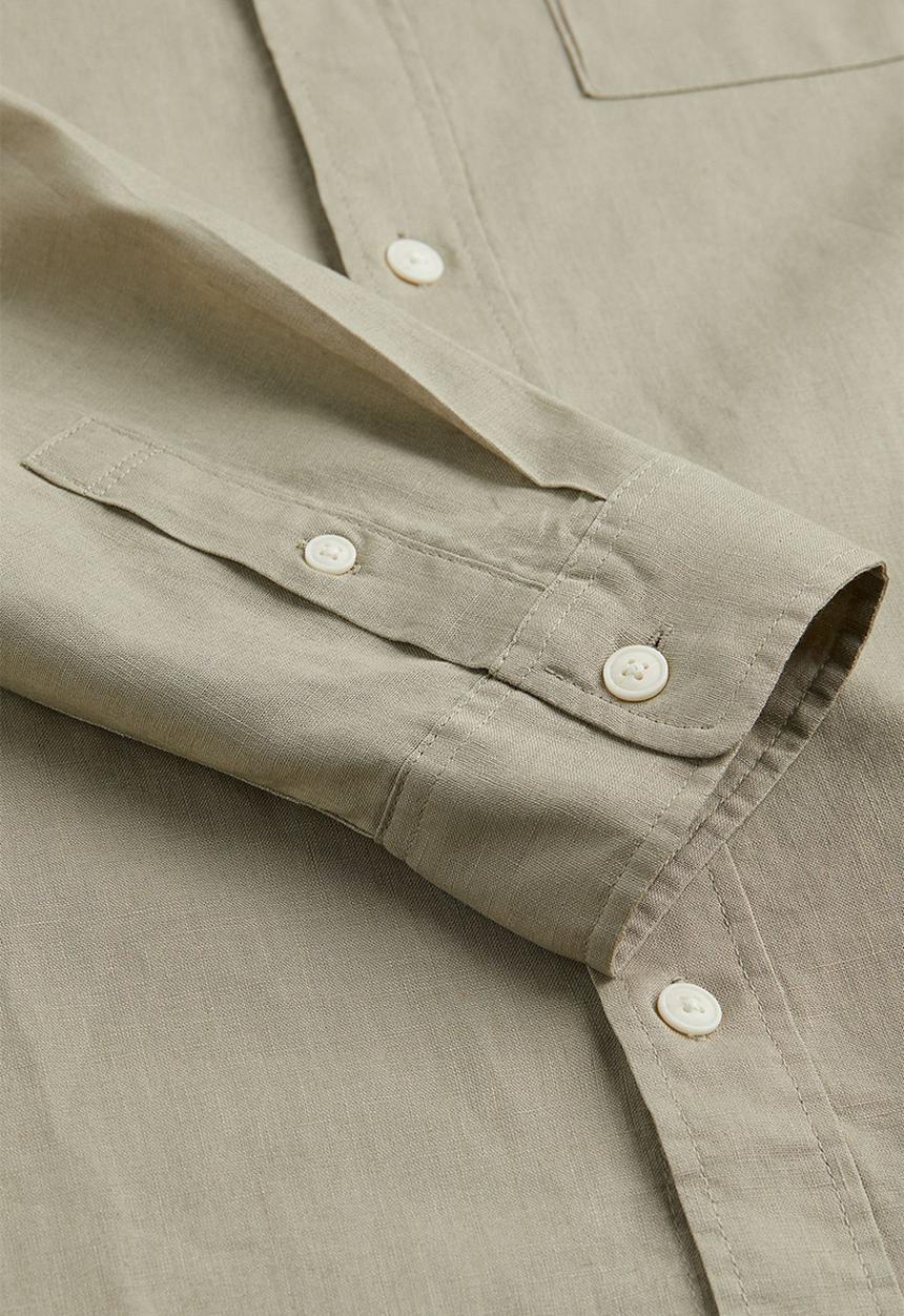 H&M - Relaxed fit linen-blend shirt - light khaki green