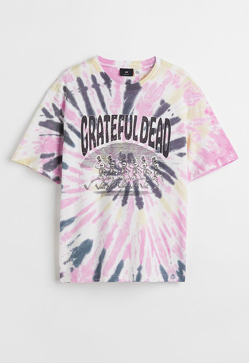 H&M - Relaxed fit printed T-shirt - pink/grateful dead