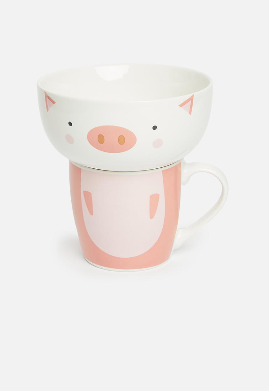 H&S - Piggy cup and bowl set - pink