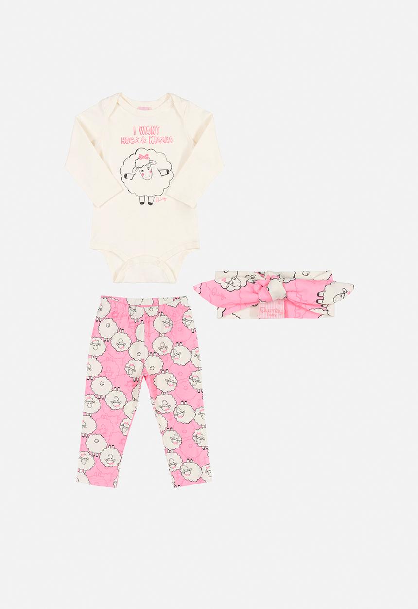 Quimby - Sheep 3 pieces outfit - off white & pink